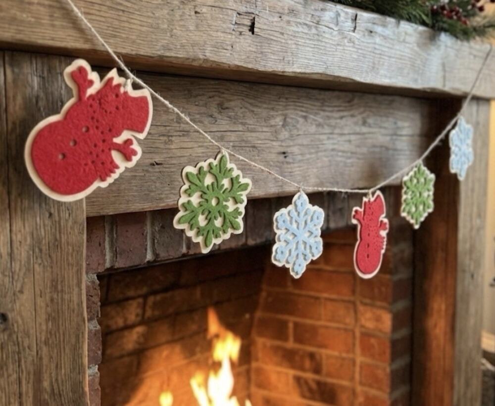 Felt Wooden Garland 6.5 Ft. Christmas Mantel Tree Holiday Cottage Decor Style